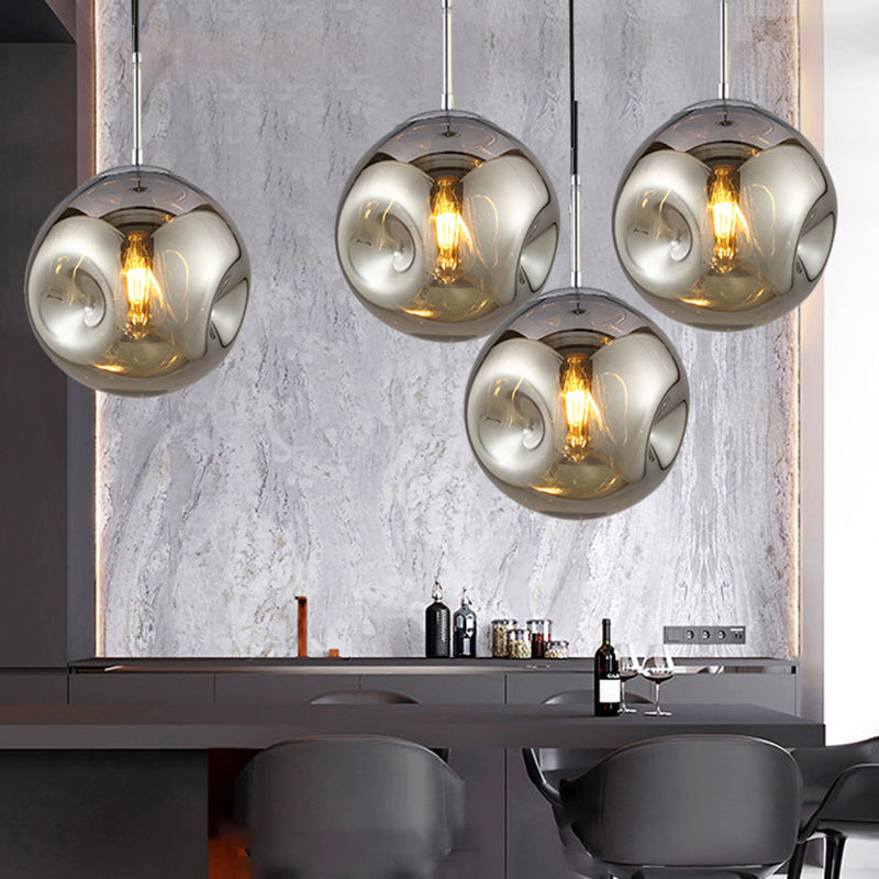 Modern 1 Bulb Pendant Light With Concave Glass Shade - Silver/Red Hanging Fixture For Restaurants