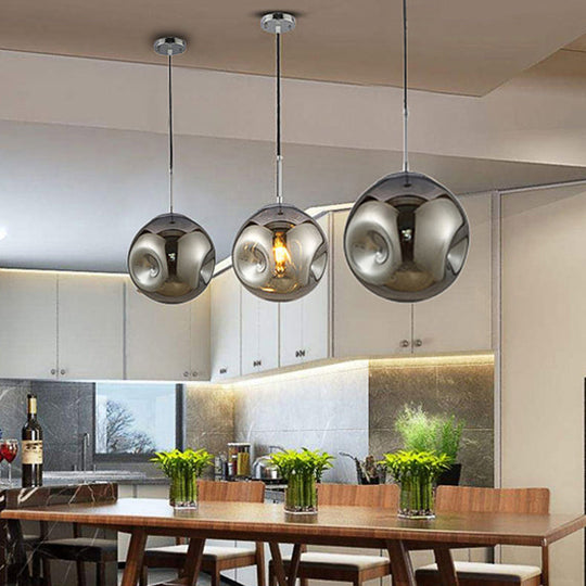 Modern 1 Bulb Pendant Light With Concave Glass Shade - Silver/Red Hanging Fixture For Restaurants