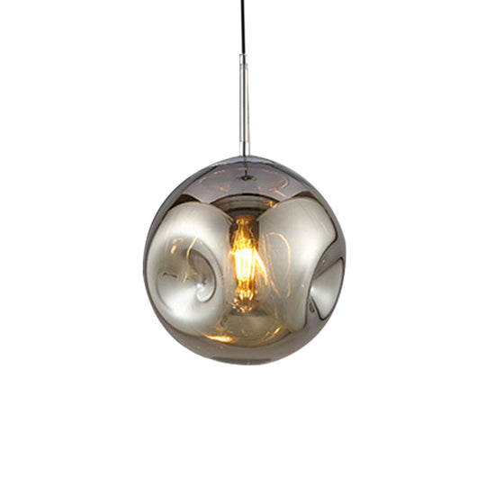 Modern 1 Bulb Pendant Light With Concave Glass Shade - Silver/Red Hanging Fixture For Restaurants