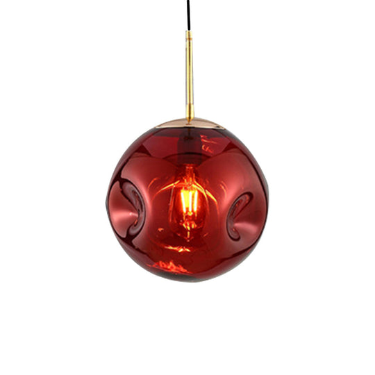 Modern 1 Bulb Pendant Light With Concave Glass Shade - Silver/Red Hanging Fixture For Restaurants