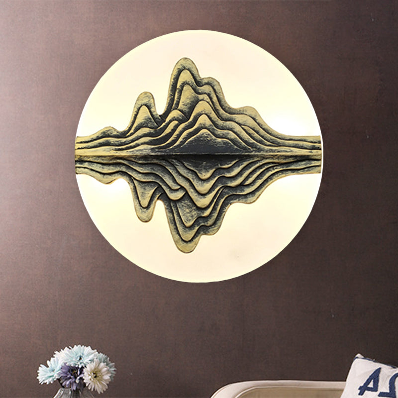 Gold/Blue Chinese Style Led Acrylic Wall-Mounted Lamp With Rounded Mountain Mural For Bedrooms