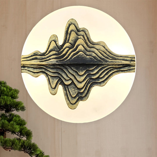 Gold/Blue Chinese Style Led Acrylic Wall-Mounted Lamp With Rounded Mountain Mural For Bedrooms