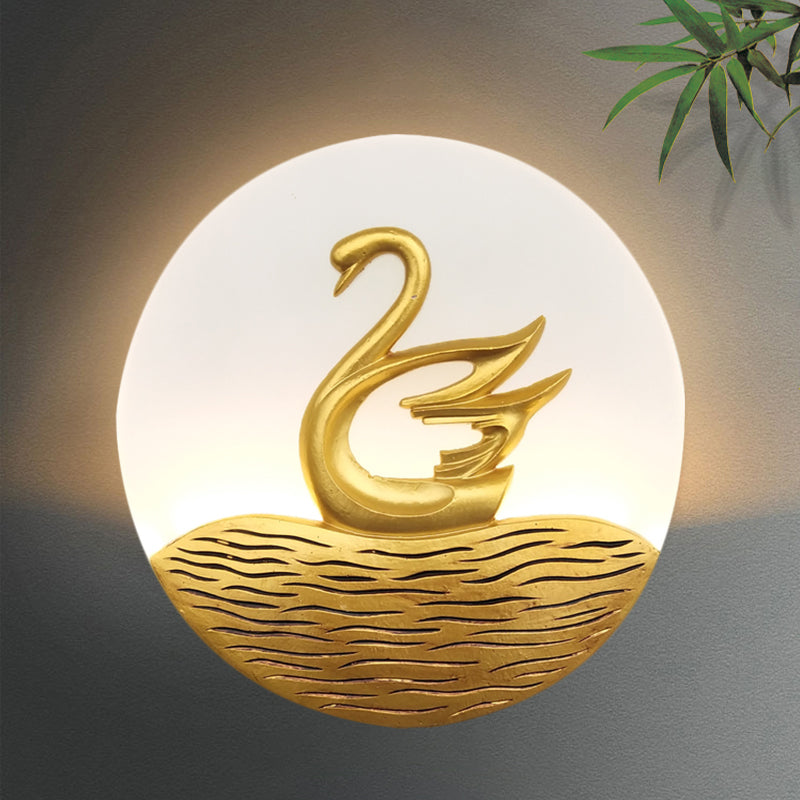 Chinese Style Led Swan Pattern Wall Light - Gold Acrylic Mural Lamp For Corridor