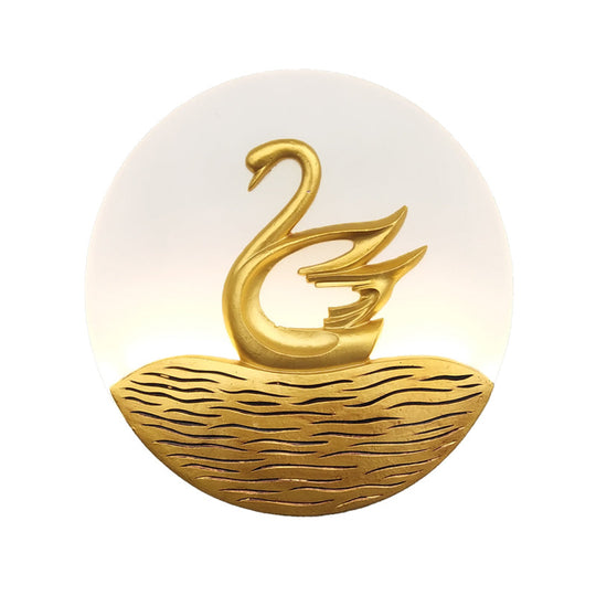 Chinese Style Led Swan Pattern Wall Light - Gold Acrylic Mural Lamp For Corridor