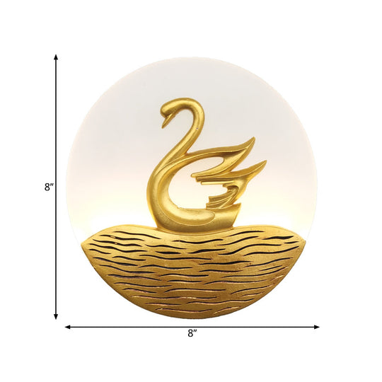 Chinese Style Led Swan Pattern Wall Light - Gold Acrylic Mural Lamp For Corridor