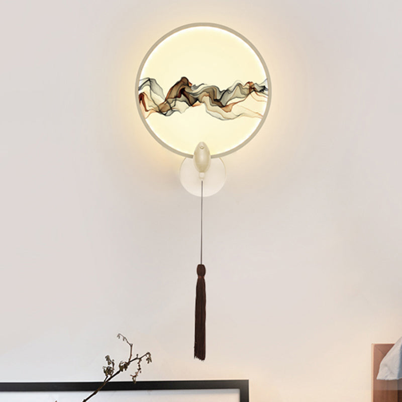 Oriental-Inspired Led Wall Light With Metallic Shade For The Bedroom White