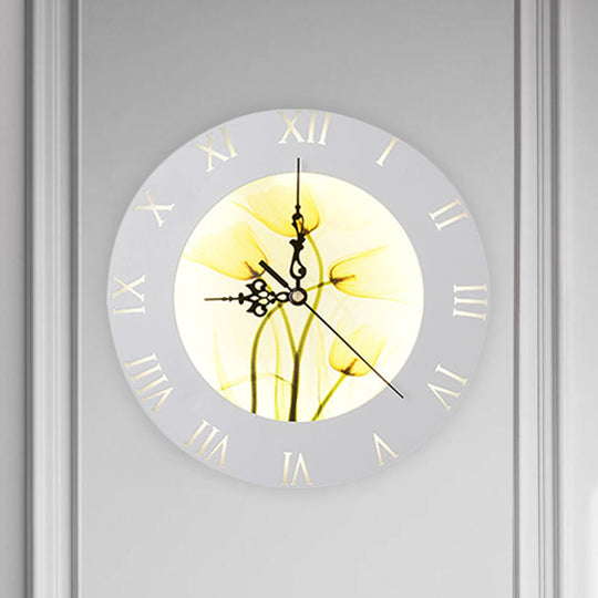 Nordic Style Led Clock Wall Light In Orange/Yellow - Perfect For Living Room Decor