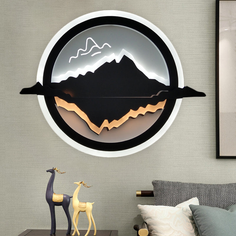 Round Black Led Mural Lamp With Moon & Star Pattern - Simple Wall Mounted Acrylic Lighting