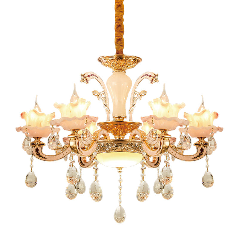 Rose Gold Ruffle Chandelier: Mid Century 6-Light Pendant Ceiling Light