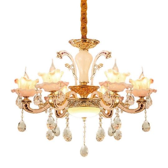 Rose Gold Ruffle Chandelier: Mid Century 6-Light Pendant Ceiling Light