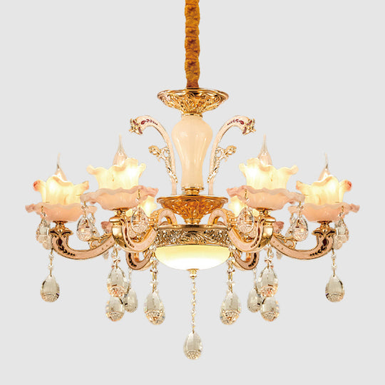 Rose Gold Ruffle Chandelier: Mid Century 6-Light Pendant Ceiling Light