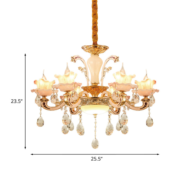 Rose Gold Ruffle Chandelier: Mid Century 6-Light Pendant Ceiling Light