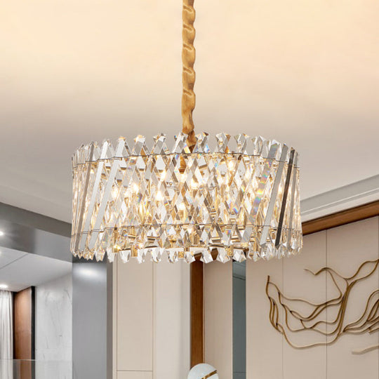 Lustre suspendu moderne en cristal en forme de tambour avec 5 ampoules pour chambre à coucher