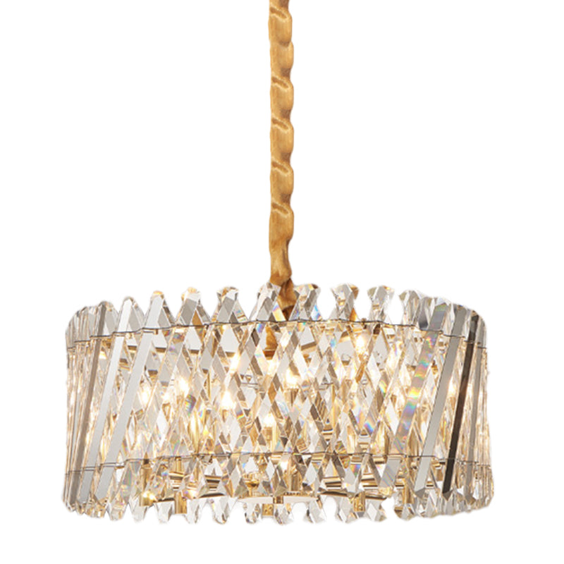 Lustre suspendu moderne en cristal en forme de tambour avec 5 ampoules pour chambre à coucher