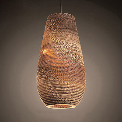 Brown Asian Pendant Light For Restaurants - Vase Shaped Paper Suspension