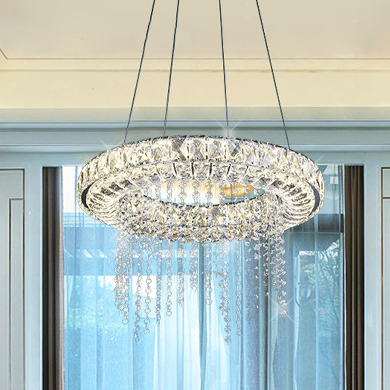 Clear Crystal Led Fringe Hoop Chandelier Pendant - Minimalist Suspension Light