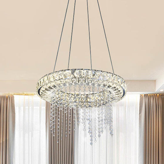 Clear Crystal Led Fringe Hoop Chandelier Pendant - Minimalist Suspension Light