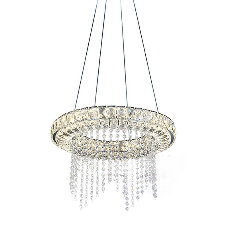 Clear Crystal Led Fringe Hoop Chandelier Pendant - Minimalist Suspension Light