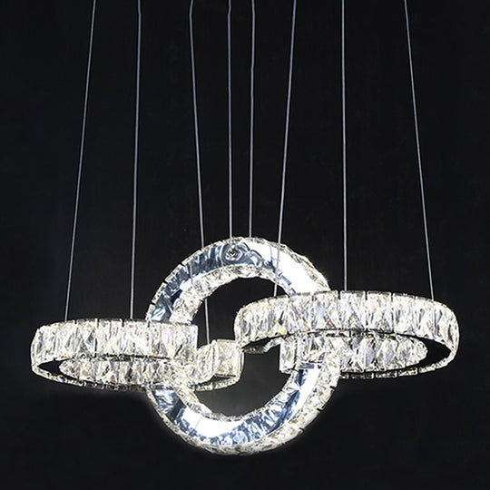 Modern Black Crystal Led Pendant Chandelier With Interlocking Rings For Dining Room