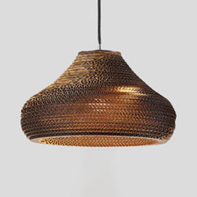 Brown Asian Pendant Light For Restaurants - Vase Shaped Paper Suspension