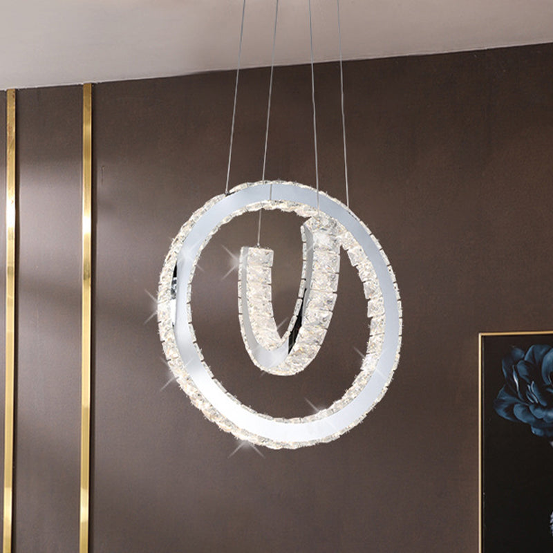 Led Stainless Steel Drop Pendant Crystal Chandelier Light Stainless-Steel