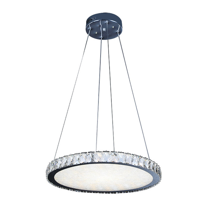 Sleek Led Disc Pendant Chandelier - Stainless Steel Crystal Suspension Light For Living Room