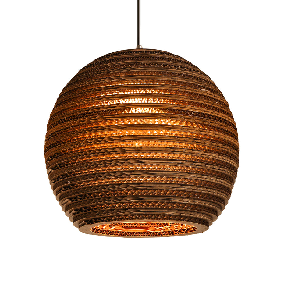 Brown Asian Pendant Light For Restaurants - Vase Shaped Paper Suspension