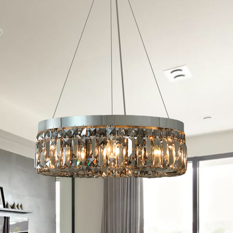 Modern K9 Crystal Prism Smoke Grey Chandelier Light Fixture - Round 6 Heads Gray