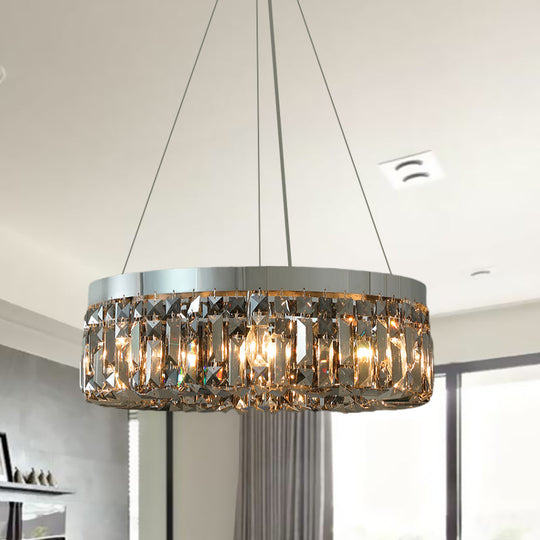 Modern K9 Crystal Prism Smoke Grey Chandelier Light Fixture - Round 6 Heads Gray