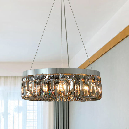 Modern K9 Crystal Prism Smoke Grey Chandelier Light Fixture - Round 6 Heads