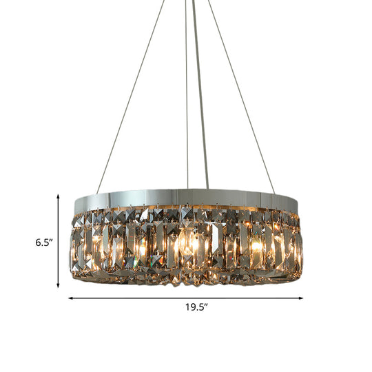 Modern K9 Crystal Prism Smoke Grey Chandelier Light Fixture - Round 6 Heads