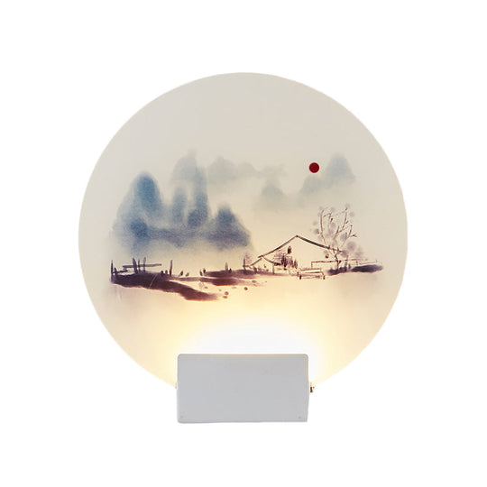 White Mountain Led Wall Light With Oriental Style Circular Mural