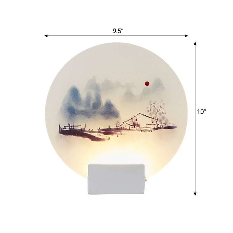 White Mountain Led Wall Light With Oriental Style Circular Mural