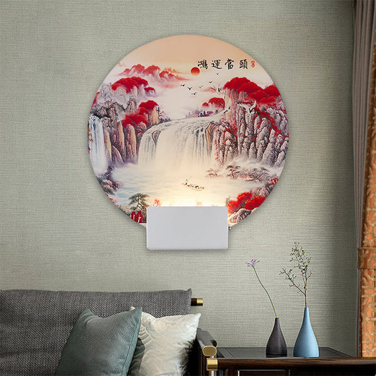 White Mountain Led Wall Light With Oriental Style Circular Mural