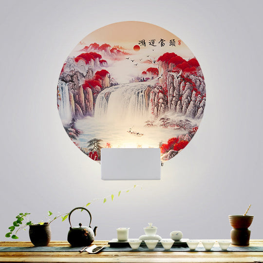 White Mountain Led Wall Light With Oriental Style Circular Mural