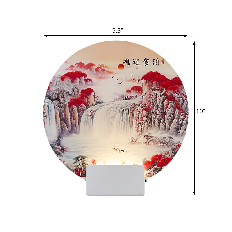 White Mountain Led Wall Light With Oriental Style Circular Mural