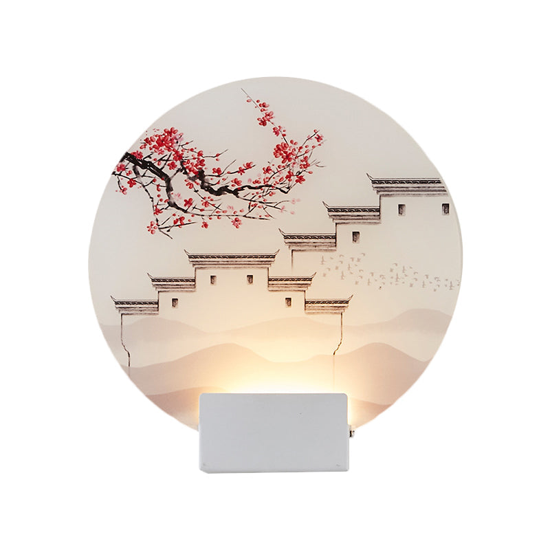 White Mountain Led Wall Light With Oriental Style Circular Mural