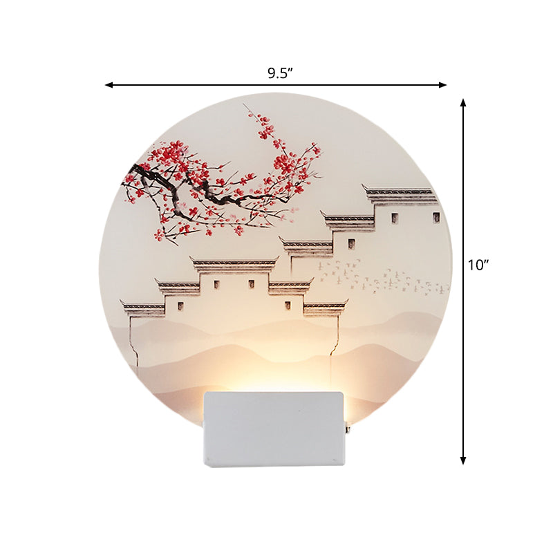 White Mountain Led Wall Light With Oriental Style Circular Mural