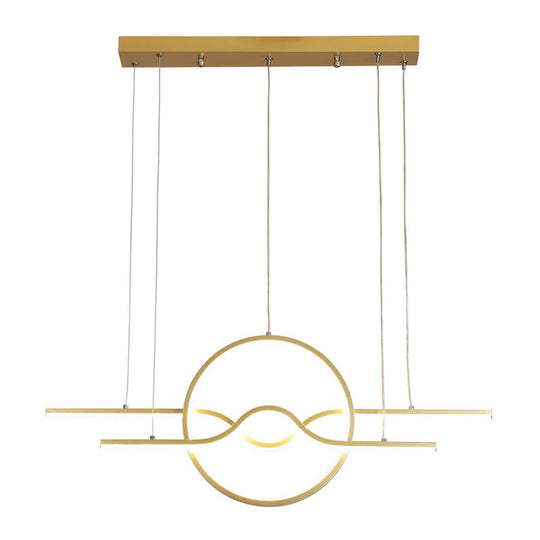 Gold Island Led Pendant Light With Modern Wavy Design For Dining Area