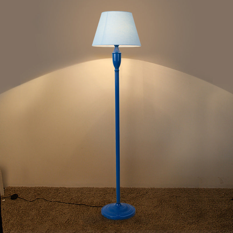 Vintage Style Blue Fabric Barrel Floor Lamp - Bedroom Standing Light With 1 Bulb