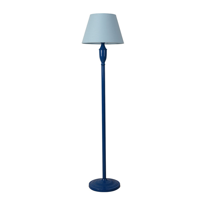 Vintage Style Blue Fabric Barrel Floor Lamp - Bedroom Standing Light With 1 Bulb