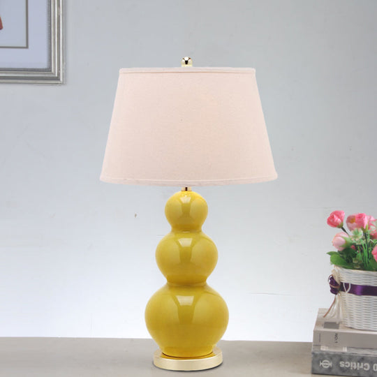 Conical Style Table Light - 1 Bulb Yellow Fabric Lamp For Living Room