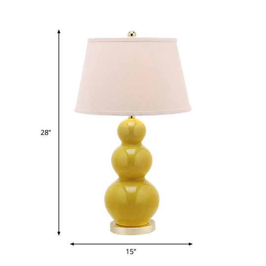 Conical Style Table Light - 1 Bulb Yellow Fabric Lamp For Living Room