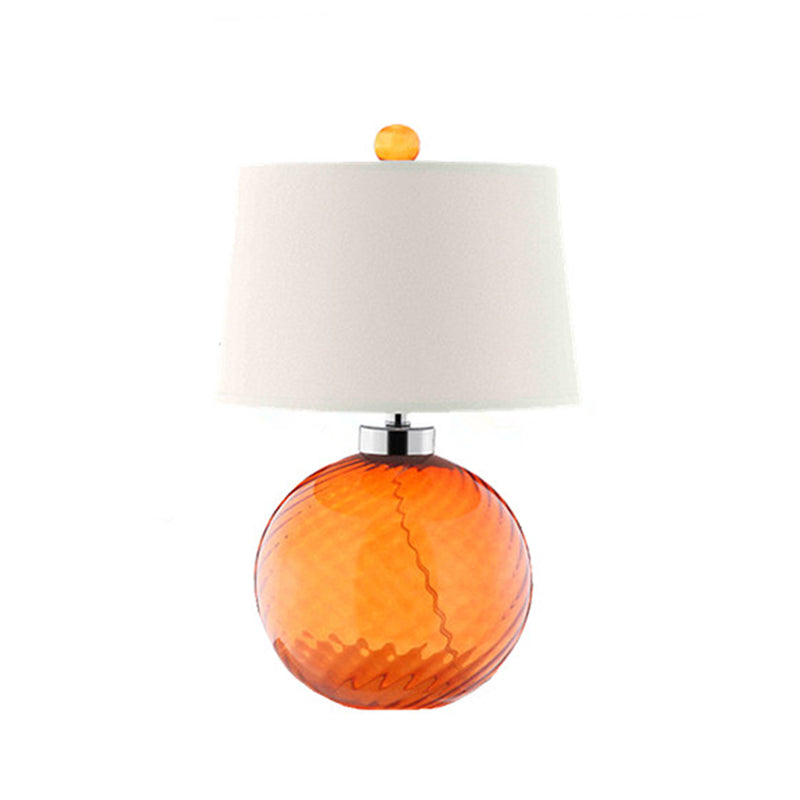 Retro Orange Sphere Glass Table Lamp With Fabric Barrel Shade - 1-Bulb Bedroom Light