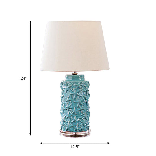 Traditional Blue Fabric Desk Light With Barrel Shade Ideal Bedroom Nightstand Lamp