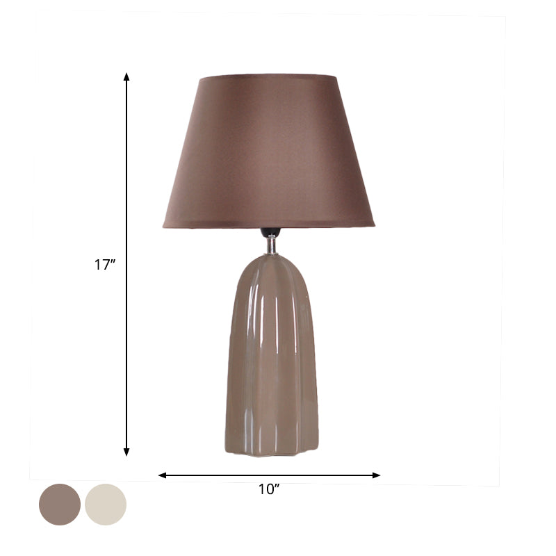 Traditional Style Beige/Brown Table Lamp With Fabric Conical Shade - Perfect For Study Room