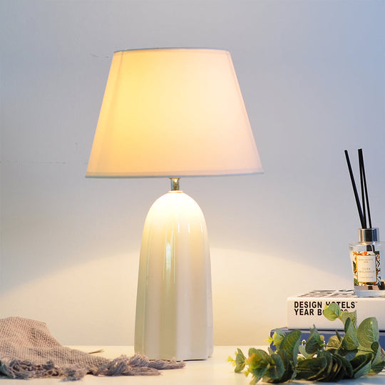 Traditional Style Beige/Brown Table Lamp With Fabric Conical Shade - Perfect For Study Room