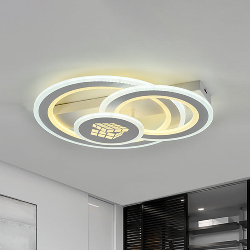 Modern Led Semi-Mount Ceiling Lamp For Bedroom - White Acrylic 3 Circular Lights