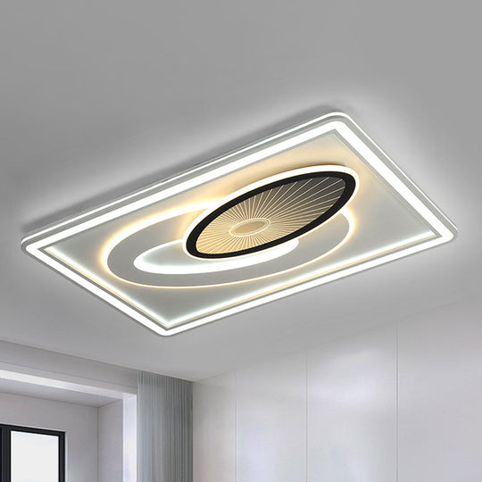 Modern Black and White Rectangular Flush Mount Acrylic LED Ceiling Light with Oval Detail