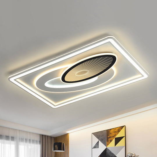 Modern Black and White Rectangular Flush Mount Acrylic LED Ceiling Light with Oval Detail